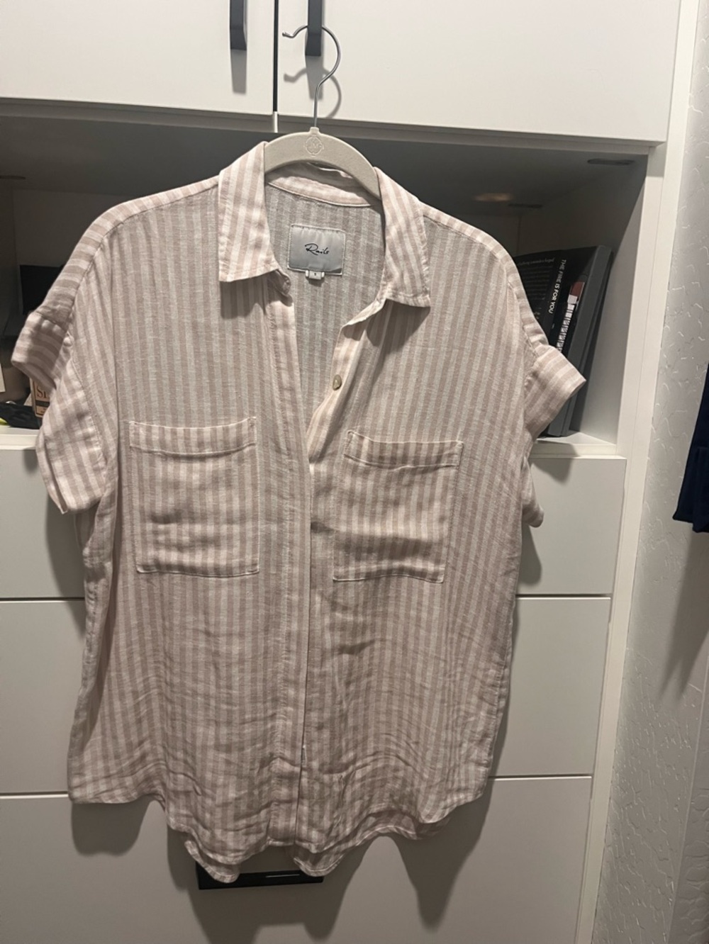 Rails Tan and White Striped Short-Sleeve Button Shirt